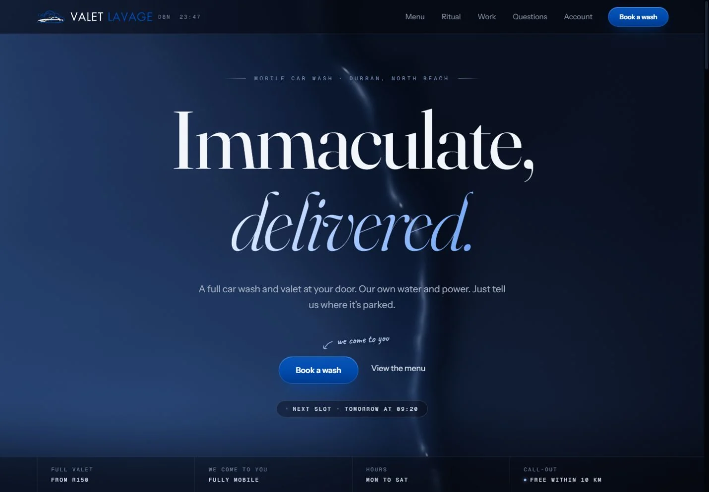 Valet Lavage website